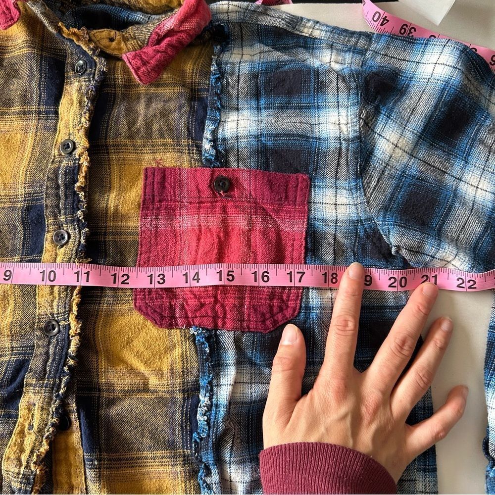 Plaid Cotton Button-Up Shirt with Frayed Hem Taxi size Medium - Picture 5 of 5